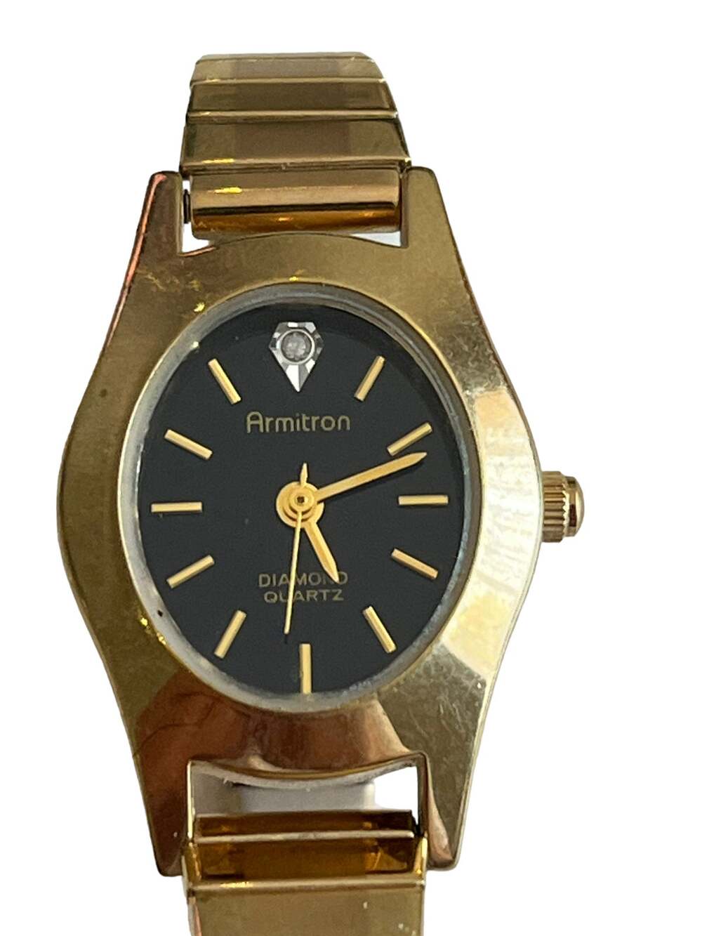 Vintage Armitron Diamond Quartz Gold Tone Stretch Band Ladies Watch